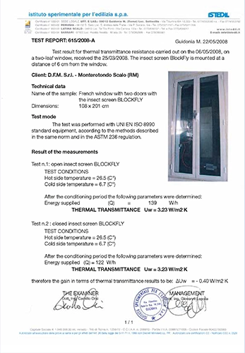 Сертификат лаборатории ISTEDIL об устойчивости к теплопередаче