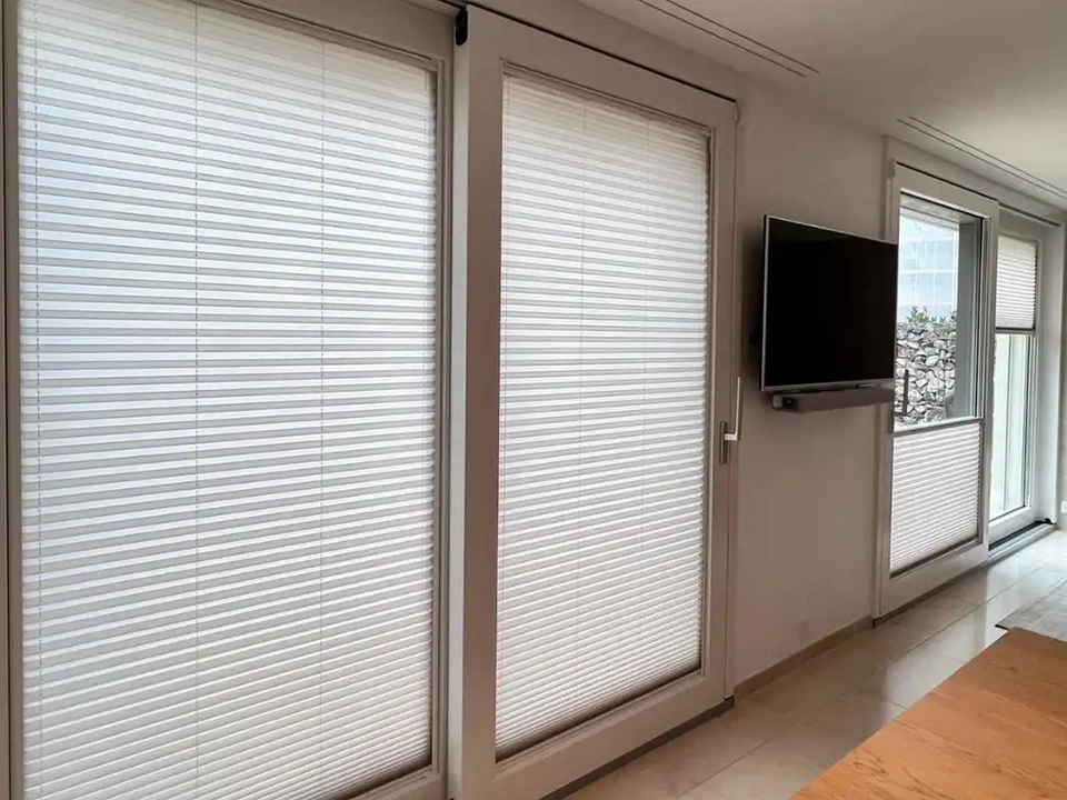 Шторы плиссе на портальных дверях