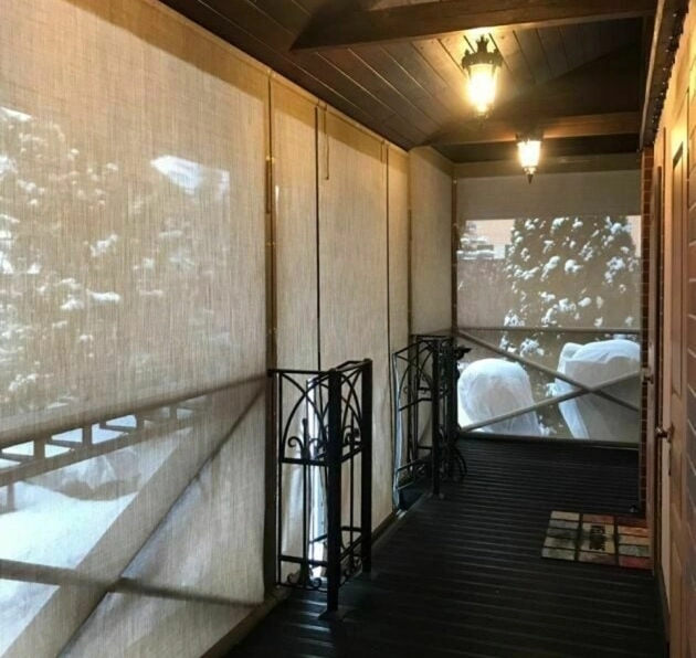 Защитная штора на беседке - монтаж изнутри, вид изнутри