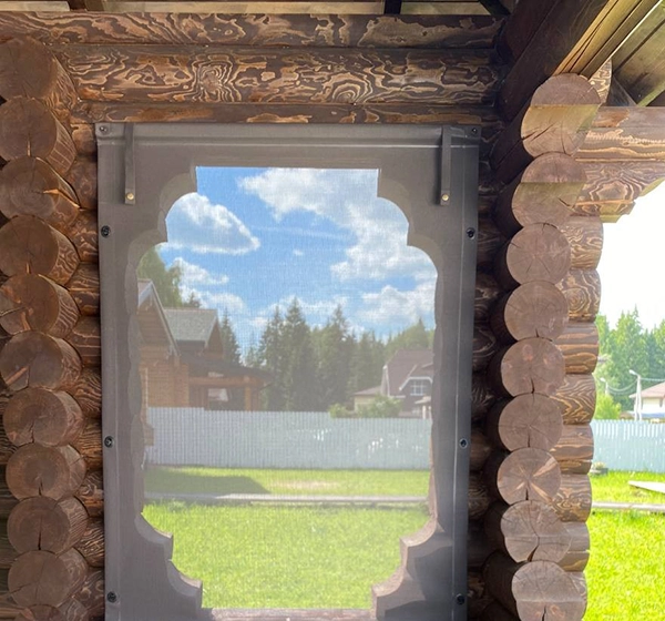 Защитная штора на беседке - вид изнутри